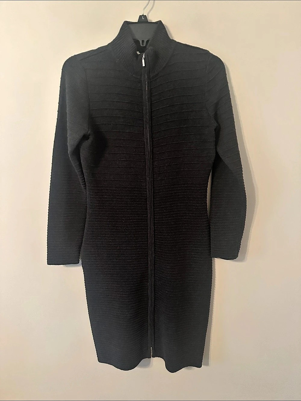 Calvin Klein Black Zip-Front Longline Sweater dress  Size Small